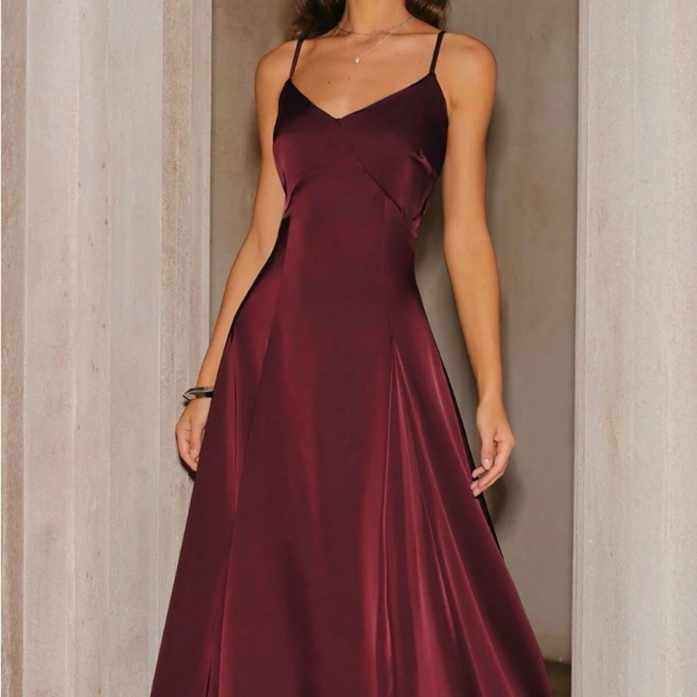 Rihoas Wine Red Satin A-Line Slip Maxi Dress